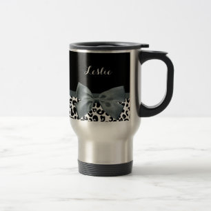 Mug De Voyage Sophistiqué Empreinte de léopard Gris Bow avec n