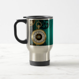 Mug De Voyage Steampunk Jewelry Watch on a Green Background