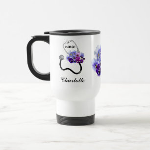Mug De Voyage Stéthoscope Fleur de Pensée Bleue pour Infirmière
