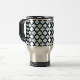 Mug De Voyage Trellis bleu blanc et marine, treillis, Quatrefoil