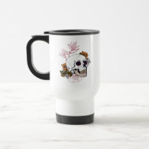 Triste crâne et fleurs florissantes