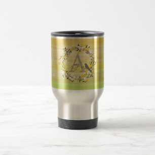 Mug De Voyage Watercolor Brush Lines Spring Wreath Monogram