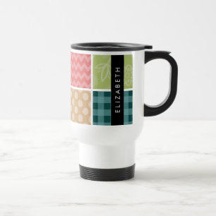 Mug De Voyage Zigzag, Chevron, En vichy, Pois, Votre Nom