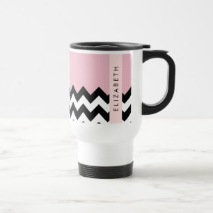 Mug De Voyage Zigzag noir et blanc, Chevron, rose, Votre nom