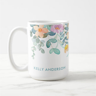 Mug Décalcomanie tropicale girly florale à l'aquarelle