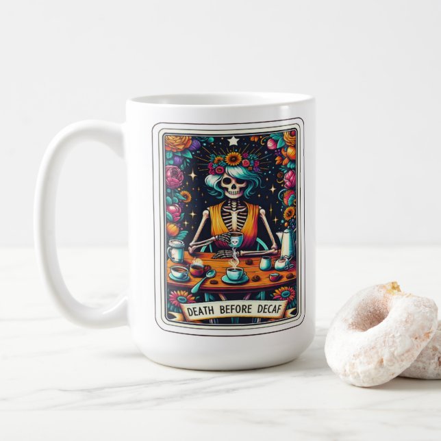 Mug Décès avant la collecte de la carte Tarot Decaf (Avec donut)