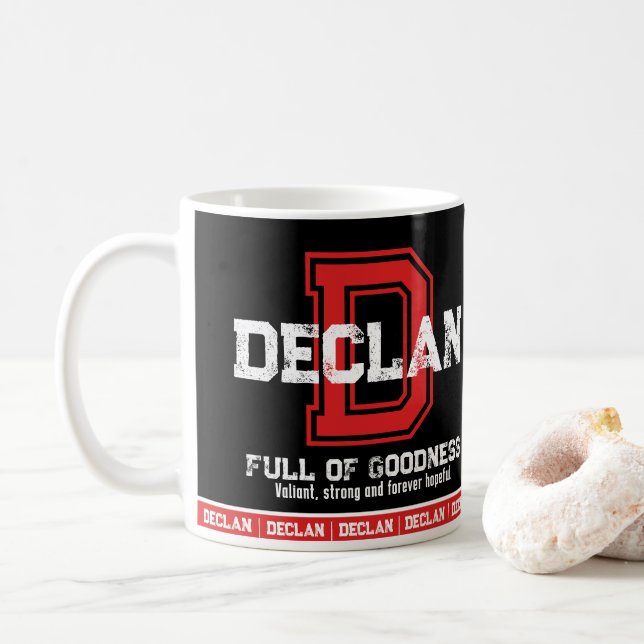 Mug Declan nom signifiant sport monogramme rouge noir (Avec donut)