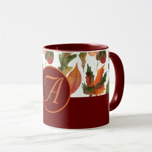 Mug Décor d'automne feuilles de Bourgogne monogrammé