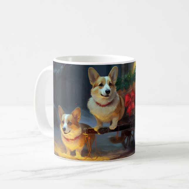 Mug Décor de Noël Corgi Snowy Sleigh (Devant gauche)