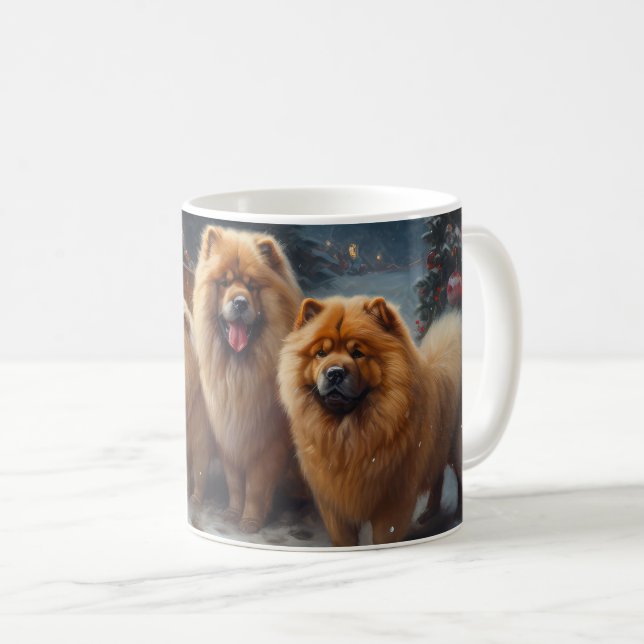Mug Décor de Noël de traîneau enneigé Chow Chow (Devant droit)
