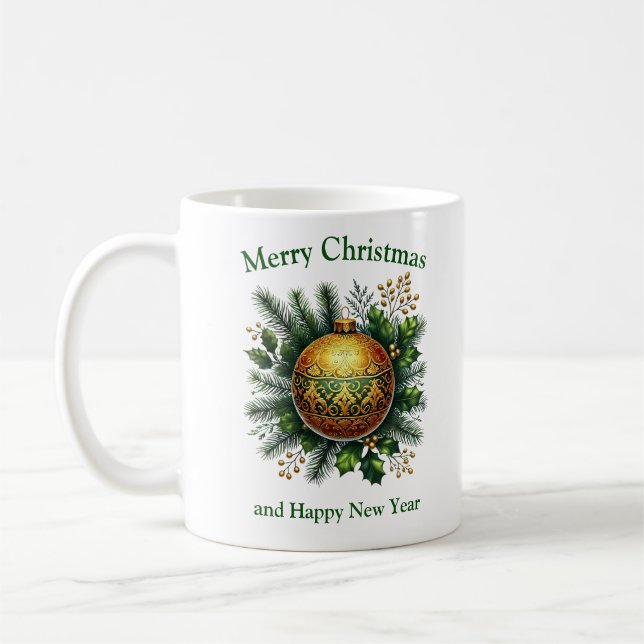 Mug Décor de Noël luxueux vert et or (Gauche)