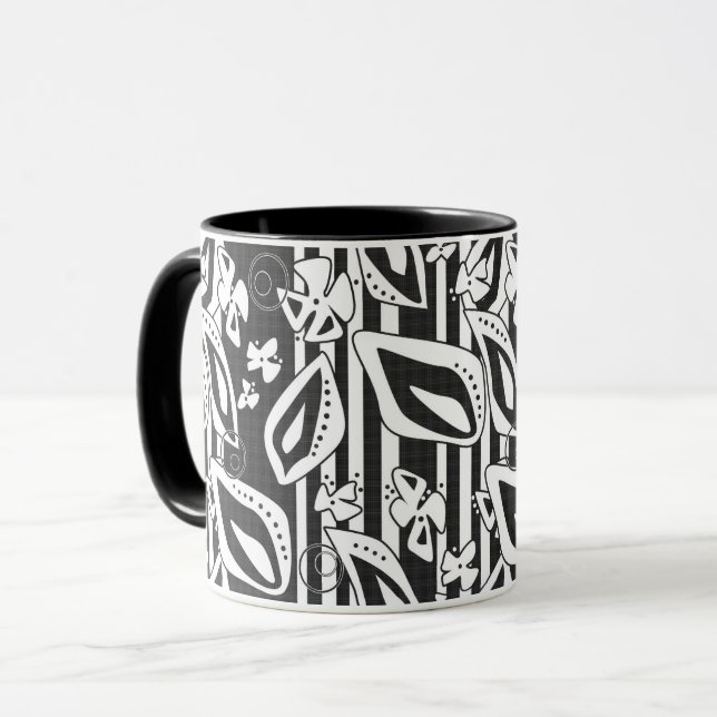 Mug Décor moderne Abstrait noir blanc ornement mosaïqu (Devant gauche)
