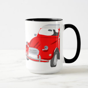 Mug decorated with Bright Red Citroen 2 CV Car
