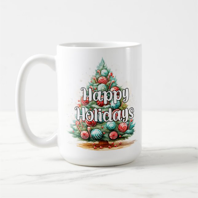 Mug Decorative Whimsical Happy Holidays Christmas Tree (Gauche)
