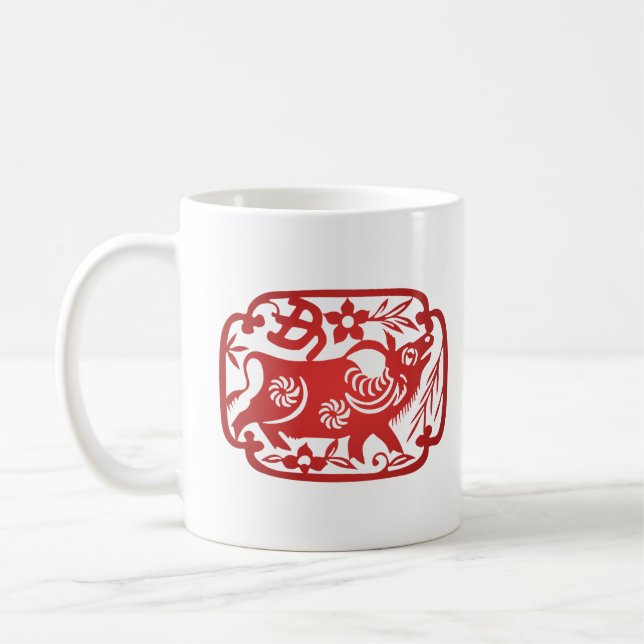 Mug Découpe chinoise de papier Zodiac Ox (Gauche)