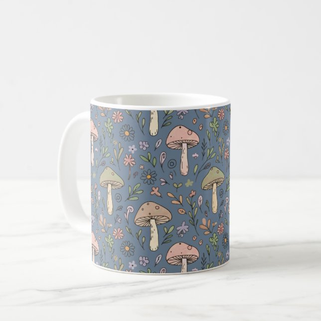 Mug Deep Slate Gray Moody Fungi Seamless Pattern (Devant gauche)