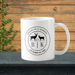 Mug Deer Monogram Mariage campagnard rustique Nom du c