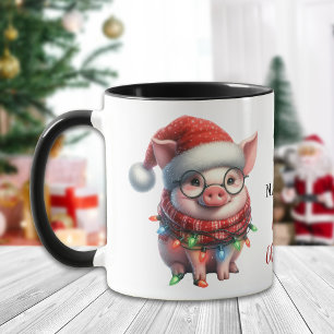 Mug Définir le cochon coquin pris dans les lumières de