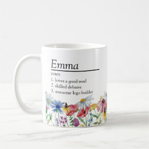 Mug Définition de nom avec la frontière du Fleur sauva