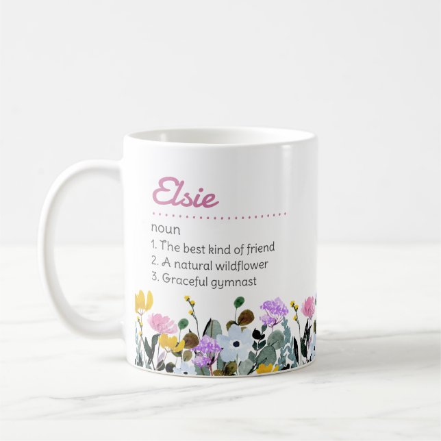 Mug Définition de nom avec une bordure de Fleur sauvag (Gauche)