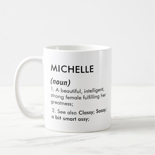 Mug Définition de nom Michelle modifiable, nom personn (Gauche)