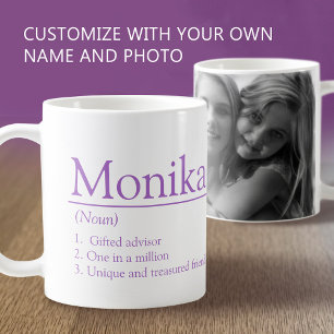 Mug Définition de nom Monika photo personnalisée viole