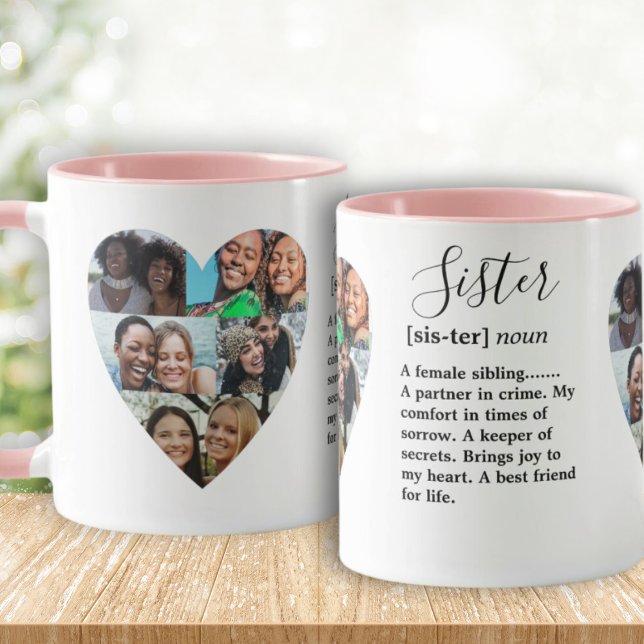 Mug Définition de soeur Collage de coeur photo (Créateur téléchargé)