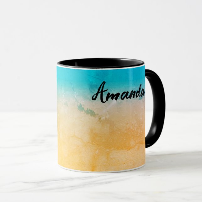 Mug Dégradé ombré coral blush beige bleu flou doux (Devant droit)