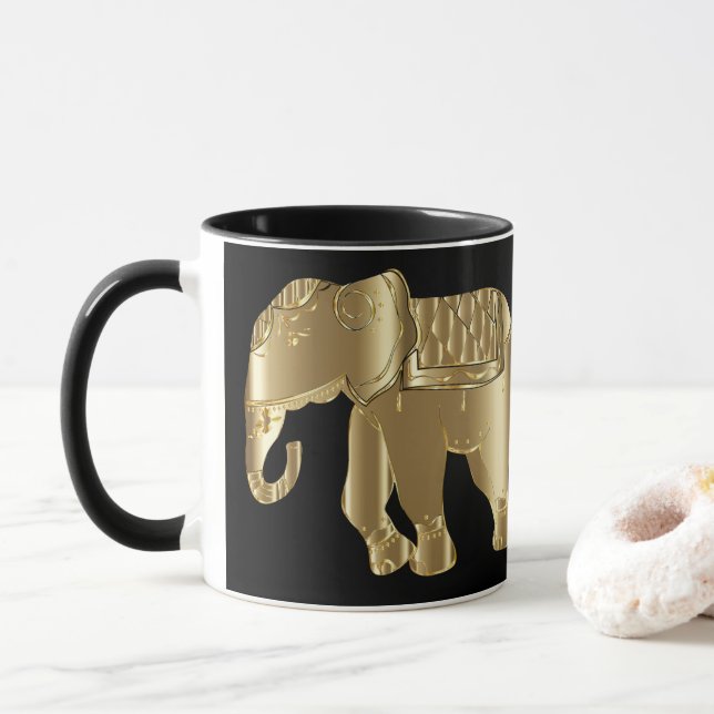 Mug d'éléphant noir et or (Avec donut)