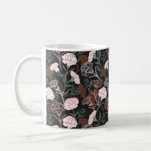 Mug Délicates oeillets roses avec fleurs Feuilles vert