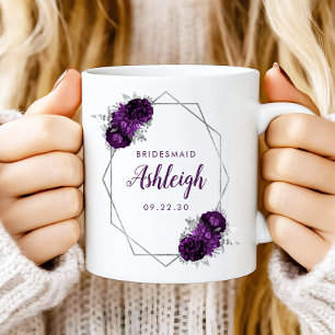 Mug Demoiselle d'honneur Cadre géométrique argenté flo