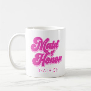 Mug Demoiselle d'Honneur Rose Bubble-gum Rétro Nom Per