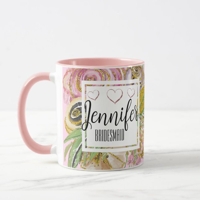 Mug Demoiselle d'honneur Rose Gold Floral Chic Personn (Gauche)