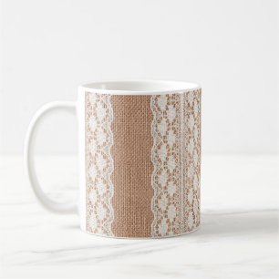 Mug Dentelle blanche sur la texture Brown du Burlap