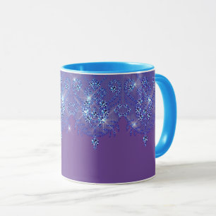 Mug Dentelle bleu et violet brillant diamant look élég
