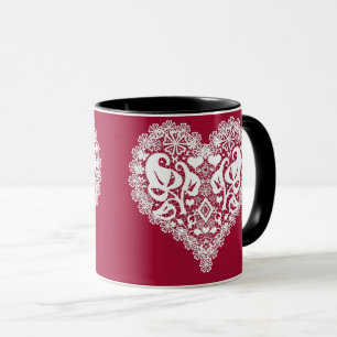 Mug Dentelle coeur rouge feuille dentelle fleurie Vale