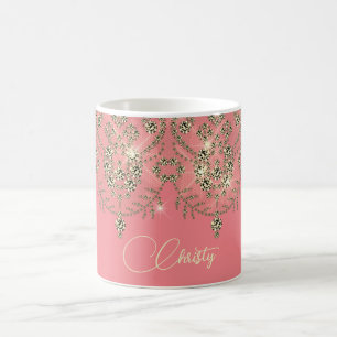 Mug Dentelle en or de pêche rose élégant brillant