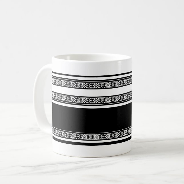 Mug Dentelle noire et blanche tressée et rayures horiz (Devant gauche)