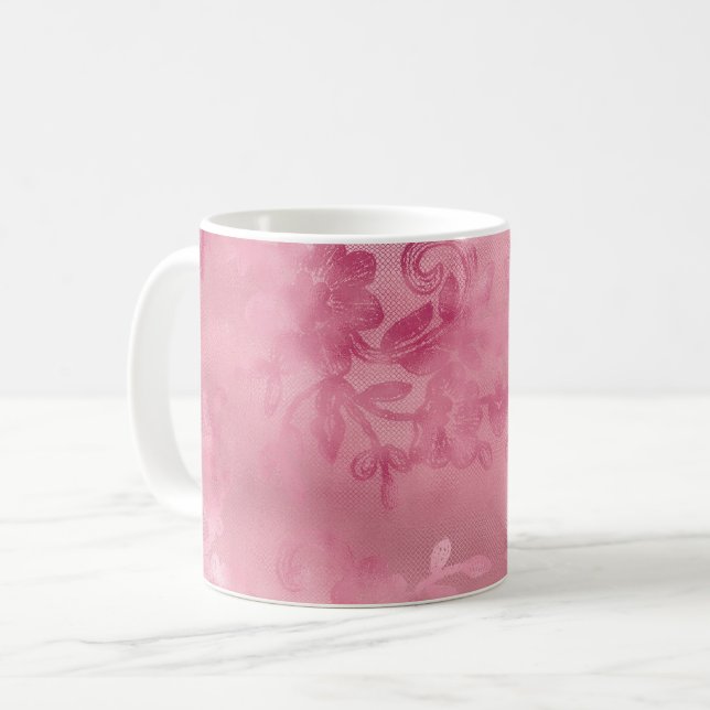 Mug Dentelle Rose Élégante (Devant gauche)