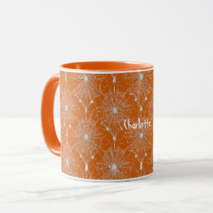 Mug Dentelle Spiderweb en argent sur Orange