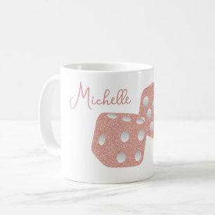 Mug Dés à paillettes roses glamour avec nom personnali