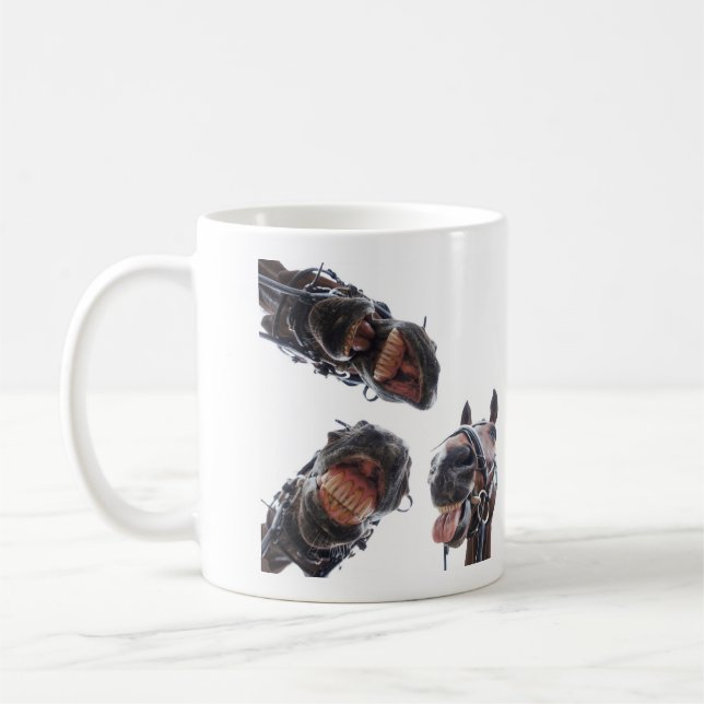 Mug Des chevaux dans la bouche. 3 chevaux souriant, hu (Gauche)