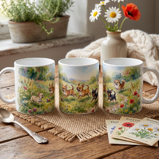 Mug Des Chihuahuas joueurs dans une prairie fleurie