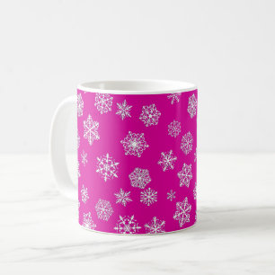 Mug Des flocons blancs sur un Arrière - plan rose Fuch