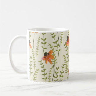 Mug Des fougères vertes, des fleurs oranges, de la nat