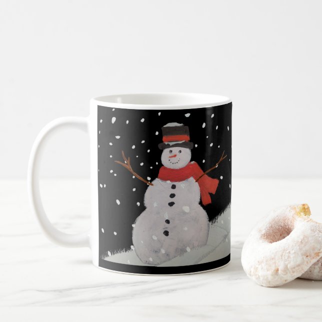 Mug Des neigeurs dans la neige nocturne. (Avec donut)