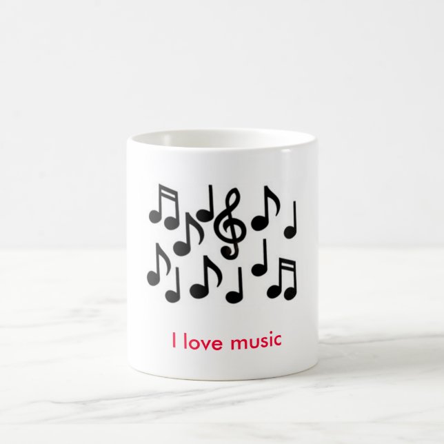 Mug des notes de musique, j'aime la musique (Centre)