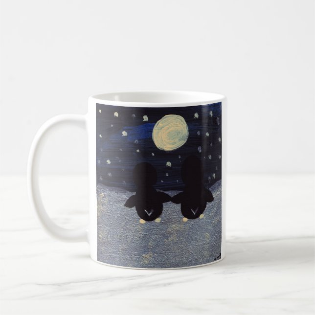 Mug Des pingouins en soirée neige avec Pleine lune (Gauche)