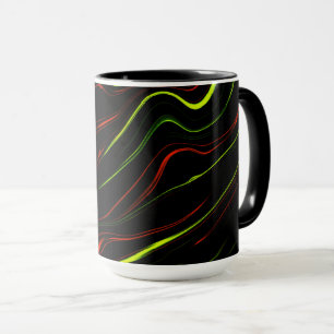 Mug Des traces ondulées vertes et rouges sur fond noir