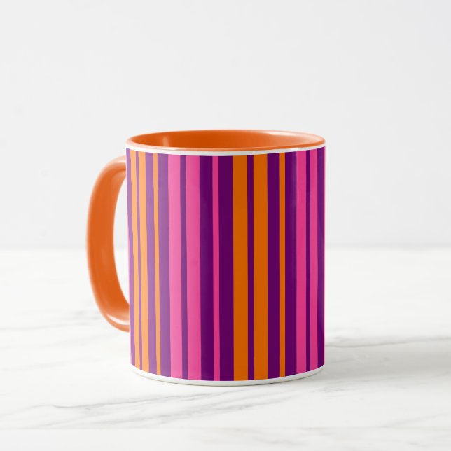 Mug Design à rayures verticales rose orange violet   (Devant gauche)